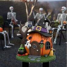 2D Flat, 1pc Spooky Pumpkin House Garden Stake - Indoor Halloween Decoration With Eyes And Witch Hat, Bat And Pebble Path Design - Easy To Install For Planters, Gardens, Yards, Thanksgiving And Year-Round Decor - Suitable As Yard Gift - Cute Spooky Design For Halloween Parties, Garden Decor, Garden Decoration - A - View 3
