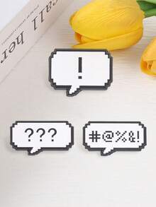 3Pcs Pixel Speech Bubble Enamel Pins Set Swear Symbol Exclamation Question Mark Retro Game Lapel Brooch Gamer Backpack Decor Gift - Black and White - View 8
