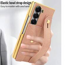 VIETAO 腕帶卡槽式電鍍人造皮革手機殼，適用於 Galaxy Z Fold 4 5 6 7 Fold7，時尚手機保護殼 - 粉色 - 查看 9