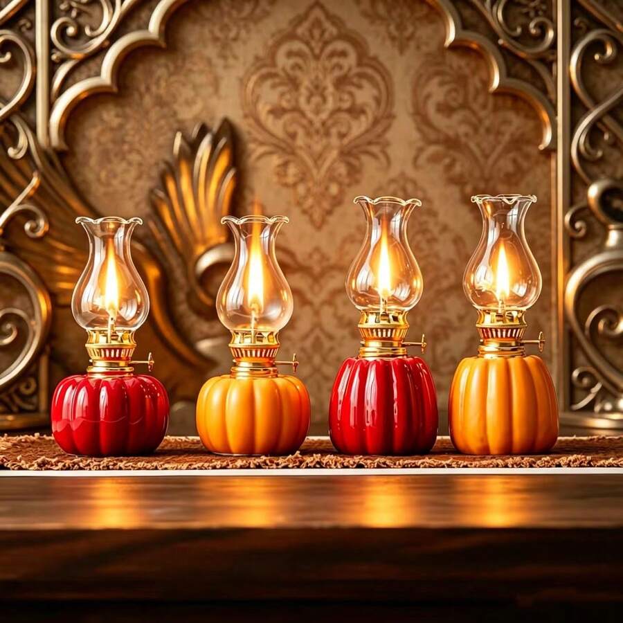 1pc Pumpkin Shaped Ceramic Oil Lamp, Vintage Decorative Oil Lamp, Suitable For Home Decor, Outdoor Lighting, Holiday Gift, Holiday Gift, No Electricity, No Oil. - 1PC - View 1