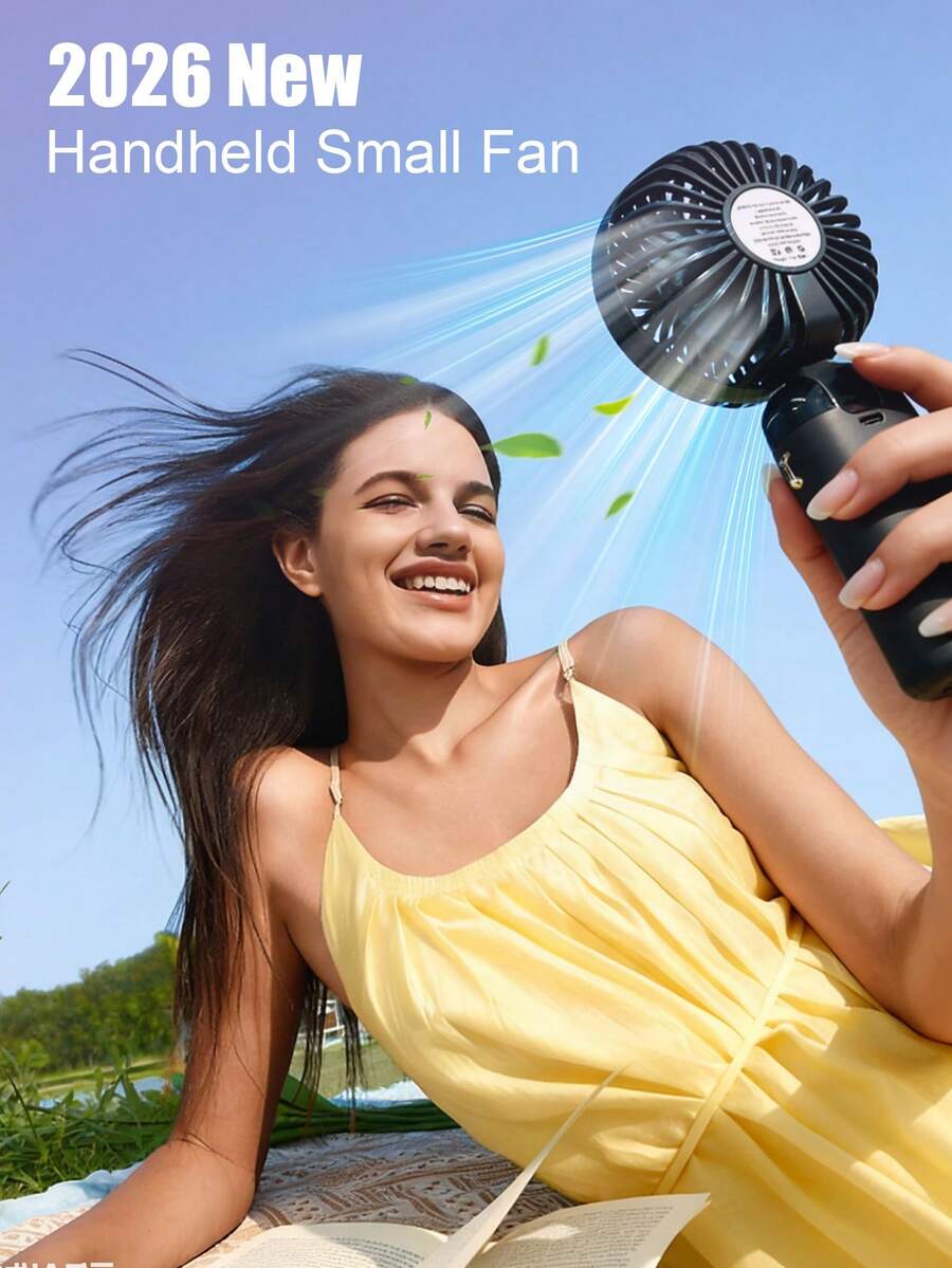 USB Portable Mini Fan With Digital Display, Quiet 800mAh Rechargeable, 3-In-1 Handheld Neck Hanging Desktop Cooling Fan For Office, Dorm, Outdoor Camping, 90° Foldable Base - Multicolor N15 - View 1