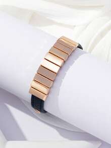 1pc Women's Rock Punk Style Metal PU Leather Bracelet Suitable For Daily Wear (Square Accessory Removable) - Navy Blue 1487 - View 3