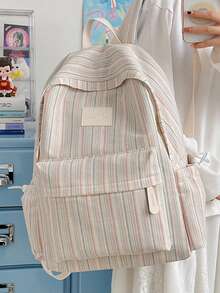 LECEY Mochila de gran capacidad con diseño de insignia a rayas - Rosa - Ver 7
