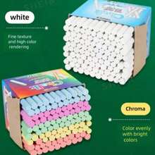 100pcs/50pcs Multi-Color Boxed Teaching Chalk, White Macaron & Assorted Colors, Fine Texture, Even Coloring, Break-Resistant, Suitable For Teachers' Classroom Instruction, Children's Doodle Drawing, Classroom Blackboard Writing, Home Painting Educational Tool - Multicolor - View 2