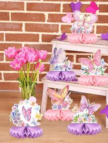7pcs Butterfly Theme Honeycomb Decor, Baby Shower Party Backdrop Decoration, Butterfly Pattern Honeycomb Decor, Butterfly Birthday Party Decoration, Gender Reveal Party Backdrop Photo Props, Butterfly Theme 1st Birthday Party Decoration, Room Decor, Butterfly Party Table Centerpiece Decor, Baby Shower Party Decoration, Gender Reveal Decoration, Wedding Table Decor, Baby Shower Party Supplies, Baby Shower Gifts - Pink and Purple Butterfly Mixed - View 7