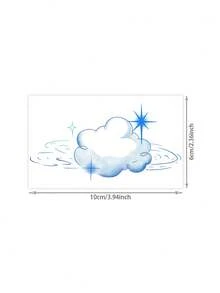 1pc Blue Gradient Ink Wash Cloud Ripple Four-Point Sparkle Horizontal Pattern Temporary Tattoo Sticker, Realistic Fake Tattoo Design, Suitable For Daily Bachelorette Party Favors, Music Festivals, Gaming, Graduation Gifts, Lasts 3-5 Days - Blue - View 2