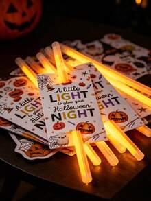 48pcs Halloween Decoration Glow Stick Holder Cards, Halloween Gift Packaging Labels, Trick Or Treat Gift Glow Stick Decoration Cards, Halloween Home Decor, Glowing Halloween Night Party Photo Props, Halloween Decorations, Halloween Party Small Gift Fillers, Christmas Decorations, Halloween Party Supplies, Glow Party Supplies Back To School (Glow Sticks Not Included) - Halloween - View 4