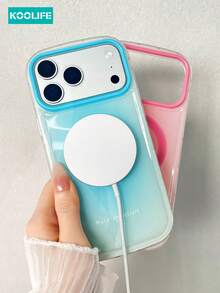 KOOLIFE 1pc Light Blue Gradient Macaron Magnetic Wireless Charging Phone Case, Bright Blue Contrast Camera Frame IMD Gradient Texture, TPU+PC Dual Layer Shockproof Anti-Impact Protective Shell, Fresh Summer Minimalist Style, Anti-Fingerprint Daily Gift Phone Case, Compatible With Iphone 18 Pro/18 Pro Max/17/17 Pro/17 Pro Max/16/15/14/13 - Blur Blue - View 8