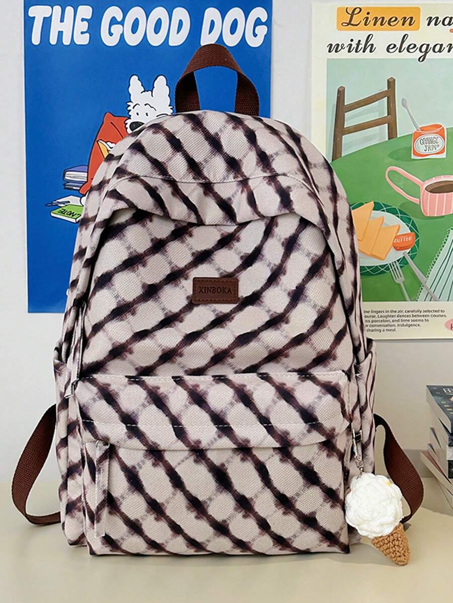 LECEY Casual Versatile Large Capacity Backpack - Brown - View 1
