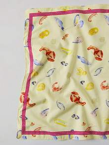 1件女款時尚夏季海灘海洋風蝦子熱帶魚檸檬印花頭巾－多功能女用髮飾，聚酯纖維材質，適合海邊海灘日常時尚搭配 - 彩色 - 查看 1