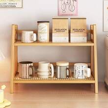 Bamboo Double-Layer Storage Rack, Tea Cup Coffee Cup Holder, Spice Rack, Flower Stand Bookshelf, Suitable For Kitchen, Office And Other Places, Fast Drainage And Ventilation, Moisture-Proof And Mold-Resistant - Multicolor - View 4