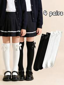 2 paires de chaussettes montantes simples et polyvalentes pour filles, combinaison noir et blanc, décor nœud, chaussettes mignonnes et douces pour le port quotidien, s'accordent avec la jupe d'uniforme scolaire, la jupe JK, chaussettes pour toutes les saisons printemps et automne. Convient pour 6-8 ans, 8-12 ans, 12-14 ans, adolescents - Multicolore - Voir 12