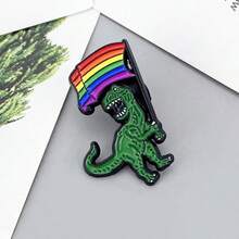 1件同性戀驕傲恐龍琺瑯胸針，T-Rex手持彩虹旗金屬徽章附安全針，LGBTQ+支持者聲明飾品禮物 - 彩色 - 查看 6
