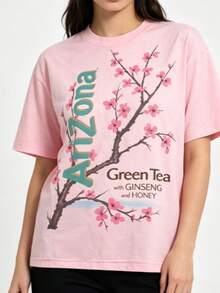 100% Cotton Women's T-Shirt - Men'S Tee Featuring Arizona Green Tea Design - 2026 Everyday Apparel - Summer Tops - New Summer Outfits For Women - 粉色 - 查看 3