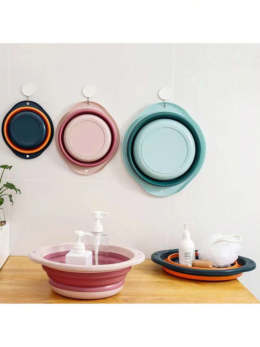 1pc Foldable Silicone Wash Basin, Dorm Essential Collapsible Water Basin, Wall-Mountable Space-Saving, Portable For Home, Bathroom, Travel, Laundry, Skincare, Halloween And Christmas Decoration