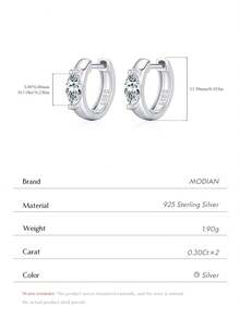 MODIAN Marquise Cut VVS1 Ear Buckle Moissanite 925 Sterling Sliver Simple Neutral Hoop Earrings For Women Fine Jewelry - Silver - View 8