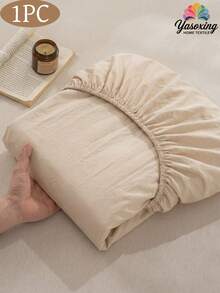 1pc Khaki Super Soft Solid Color Fitted Sheet, Bedding, Lightweight Fitted Sheet, Mattress Cover, Deep Pocket Design Up To 11.8 Inches Fitted Sheet, Soft & Breathable, Suitable For Single, Double, Queen, King Size Beds, All Seasons - Khaki - View 1