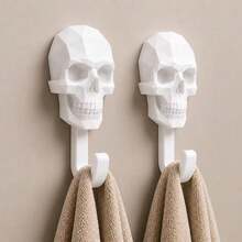 2pcs New Polygon Skull Robe And Towel Hook Set, Creative Gothic Style Geometric Skull Wall Hooks, Suitable For Bathroom, Bedroom, Entryway And Living Room Decoration, Multi-Functional Storage Rack - Multicolor - View 2