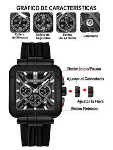 REWARD Men's Quartz Watch Business Fashion Style Date Display Luminous Hands Multi-Function High Quality Gift Classic Design Silicone Strap - Black - View 6