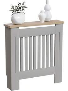 White Modern Shaker Radiator Cover Medium H83.3xW111xD19cm Vertical Slat Design Painted MDF Wood Top Shelf Optimal Heat Circulation - Olive Grey - View 5