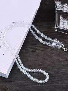 1pc Rhombus Crystal Neck Strap Phone Lanyard White - White - View 4