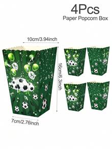 4pcs Green Soccer Popcorn Buckets Containers Balloons Football Popcorn Boxes Boys Soccer Theme 1st Birthday Party Supplies Baby Shower Party Decor - Multicolor - View 9