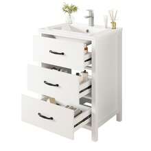 Freestanding Washbasin Measuring 61 X 47 X 83 Cm, Fully Lacquered, With Three Drawers, Silent Pull-Out Guides, One-Piece Ceramic Basin, White. - White - View 5