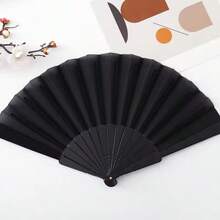 Solid Color Folding Hand Fan, 17-Inch Lightweight Fabric Handheld Fan, Plastic Fan Ribs, Portable Cooling Fan, Suitable For Wedding Party Decoration, Summer Daily Photography Props - A - View 3
