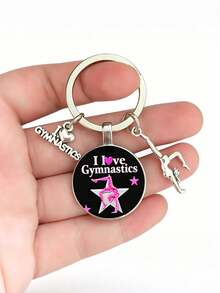 1pc Artistic Gymnastics Pattern Round Keychain Ornament, Free Gymnastics Enthusiast Stainless Steel Round Metal Key Ring, Competition Champion Keychain Pendant, Sports Series Pendant, Daily Matching Outings, Women's Car Key Decoration, Backpack Bag Wallet Charm, Gift. - Multicolor - View 3