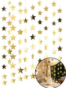 33/66pcs/String Gold Star Hanging Banner, Double-Sided Shiny Stars, Suitable For Wedding, Engagement, Birthday, Graduation Party And Other Occasions Photo Backdrop Decoration - Gold - View 1