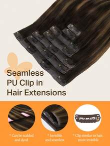 DOORES Seamless Clip-In Hair Extensions, 100% Human Hair, 130g-160g, 7 Pieces, Straight Remy Hair, PU Invisible Clip-In Hair Extensions For Women And Girls, Easy To Wear, Styleable - S2/10 - View 7