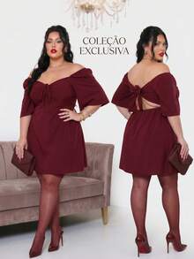 Elegant Plus Size Short Loose-Fit Summer Dress, Stretchy, Shaping, Fitted Waist, Adjustable Bust, Enhances And Lifts Breasts, Back With Tie, Sizes 2XL, 3XL And 4XL - 紅色 - 查看 9