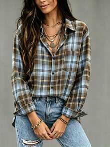 Women's Plaid Single-Breasted Casual Versatile Daily Commute Shirt - Multicolor - View 5