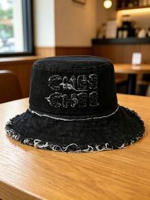 This 1pc Washed And Distressed Lettered Bucket Hat Features Soft Fabric, Sun Protection, And Wind Protection. Stylish And Versatile, It's Suitable For Travel, Beach, Vacations, And Everyday Casual Wear. - Multicolor - View 6