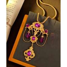 Vintage Personalized Gold Court Style Purple Necklace, Earrings And Bracelet, Suitable For Daily Wear, Ball, Festival, Party - Necklace - View 6