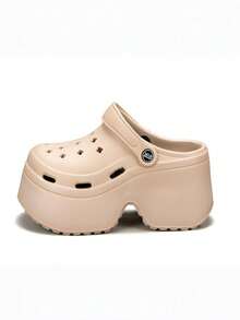 Pantofole da donna con piattaforma spessa e traforata, sandali slip-on in EVA traspirante con cinturino posteriore regolabile e rialzante, scarpe mule casual estive per spiaggia e uso all'aperto, antiscivolo e anti-odore - Cachi - Visualizzare 7