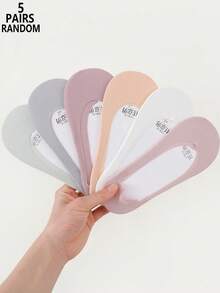 5 Pairs Random Color Women's Solid Color Low-Cut Invisible Boat Socks - Multicolor - View 13