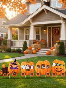 4pcs Thanksgiving Pumpkin Patch Outdoor Decor, Skeleton Train Patch Sign, Yard Stake Autumn Decorations, Yard Stake Lawn Sign Suitable For Outdoor Lawn Garden Thanksgiving, Autumn Harvest Lawn Outdoor Garden Farmhouse Thanksgiving Party Decor, Home Porch Wall Indoor Outdoor Decoration (Pumpkin Color, Yellow) - Multiple Styles - View 9