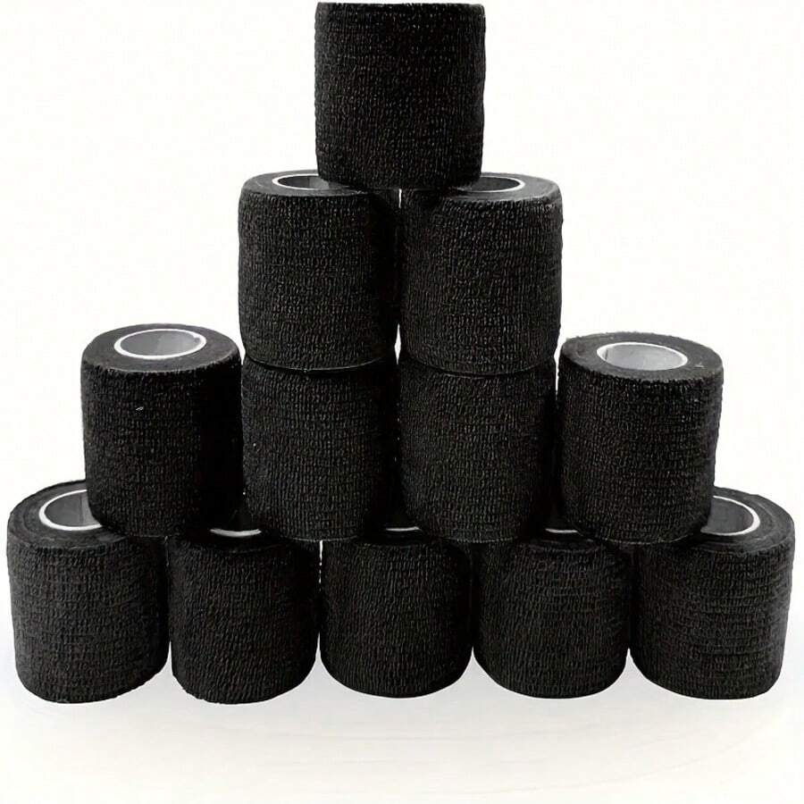 12 Rolls 5cm Black Elastic Self-Adhesive Bandage - Breathable Soft Fabric, Non-Woven Adhesive Tape - Black - View 1