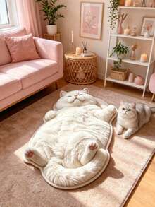 1pc Healing Super Cute Realistic White Cat Belly Flip Bedroom Art Rug, Personalized Aesthetic Style Decorative Carpet, Bedroom Bedside Vanity Living Room Plush Asymmetrical Large Rug, Ins Style Space Aesthetic Atmosphere Blanket, Dopamine Milky White Cute Cat Pet Lover Home Decor Accent, Large Area Rug, Carpet, Mat, Home Decor, Area Rug, Casual Blanket, Asymmetrical Large Rug, Bedroom Large Rug, Machine Washable Rug - Multicolor - View 4