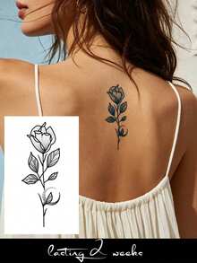 Herbal Juice Semi-Permanent Tattoo Sticker, Minimalist Rose Pattern, 14 Days No Fading, Music Festival Party Gift, Arm Leg Shoulder Neck Collarbone Body Temporary Tattoo Sticker, 1pc/Pack - Blue - View 1