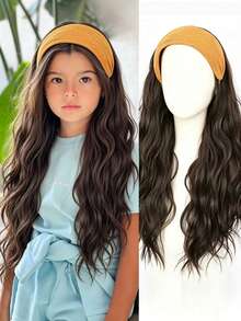 Perruque demi-perruque synthétique 24 pouces avec bandeau, cheveux ondulés volumineux, accessoires capillaires pour enfants - Multicolore - Voir 11