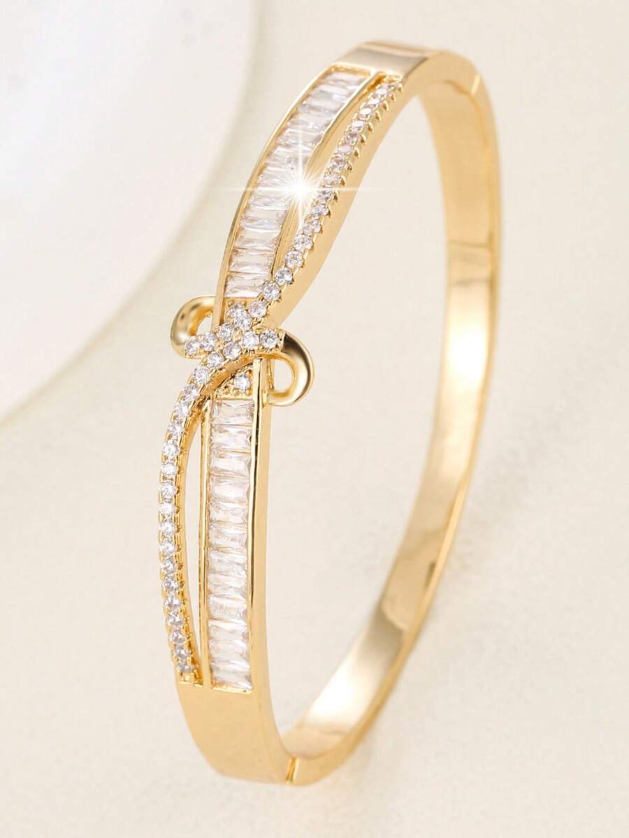 1pc Women's Bracelet, Fashionable Elegant Luxury Micro-Inlaid Zirconia Women's Bracelet, Minimalist High-End Elegant Personalized Versatile Hand Accessory - S61490 - View 1