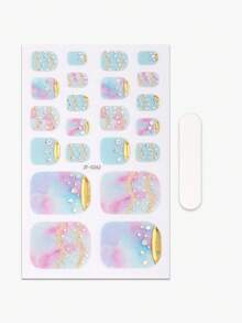 Beauty Sticker 22 piezas de tiras de uñas de los pies con strass, pegatinas de uñas de los pies con degradado de purpurina, fáciles de aplicar, adecuadas para manicuras DIY de damas en vacaciones, viajes y bailes de graduación - Multicolor - Ver 3