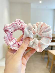 Women's Ins Korean Style Large Scrunchie 2026 New Plaid Fat Hair Tie Summer Minimalist Premium Aesthetic Hair Accessory Sweet Bun Hair Band Back To School Essential School Hair Accessory - Multicolor - Preppy Style - View 5