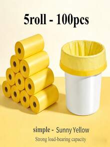 5 Rolls 100 Yellow Leak-Proof And Odor-Proof Trash Bags - Extra Large Thick Plastic Bags, Leak-Proof, Odor-Proof, Tear-Resistant, Suitable For Home, Office, Kitchen, Bathroom, Outdoor, Commercial Use - Kitchen Waste Disposal, Odor-Proof Material, Daily Essential, Keep Clean - Multicolor - View 2