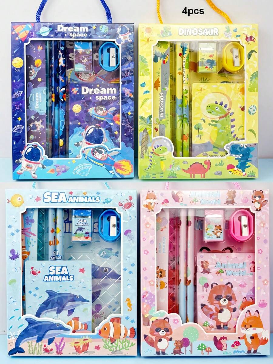 精緻卡通文具禮品套裝,創意學習用品鉛筆盒,6件組,節日禮物,教育禮物,適合學校獎勵,可愛禮物,返校季禮物,學習工具 - 多色 - 查看 1