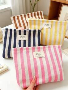 Colorful Strip Makeup Bag Women's Canvas Makeup Clutch Pouch Portable Zipper Cosmetics Bag Travel Toiletry Bag Ins Style Bags And Purses For Women - Multicolor - View 3