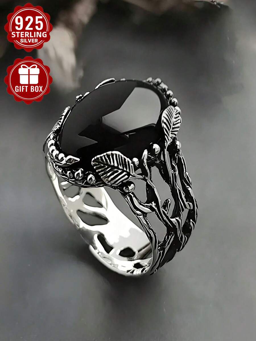 1pc 925 Sterling Silver Ring, Forest Treasure, Size 6-11, Suitable For Women Or Couples Daily Wear, Comes With Gift Box - Silver - View 1