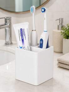 3-Slot Silicone Toothbrush Holder, Can Store Electric Toothbrush And Toothpaste, Non-Slip Base, Easy To Clean, Black/White/Marble Pattern - Multicolor - View 3